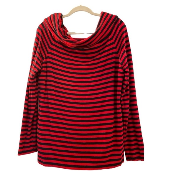 Tommy Hilfiger cowl neck knit pullover, size XL, red and black striped. - Picture 2 of 6
